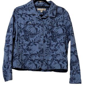 Croft & Barrow women’s size Petite L blue linen blend button long sleeve jacket